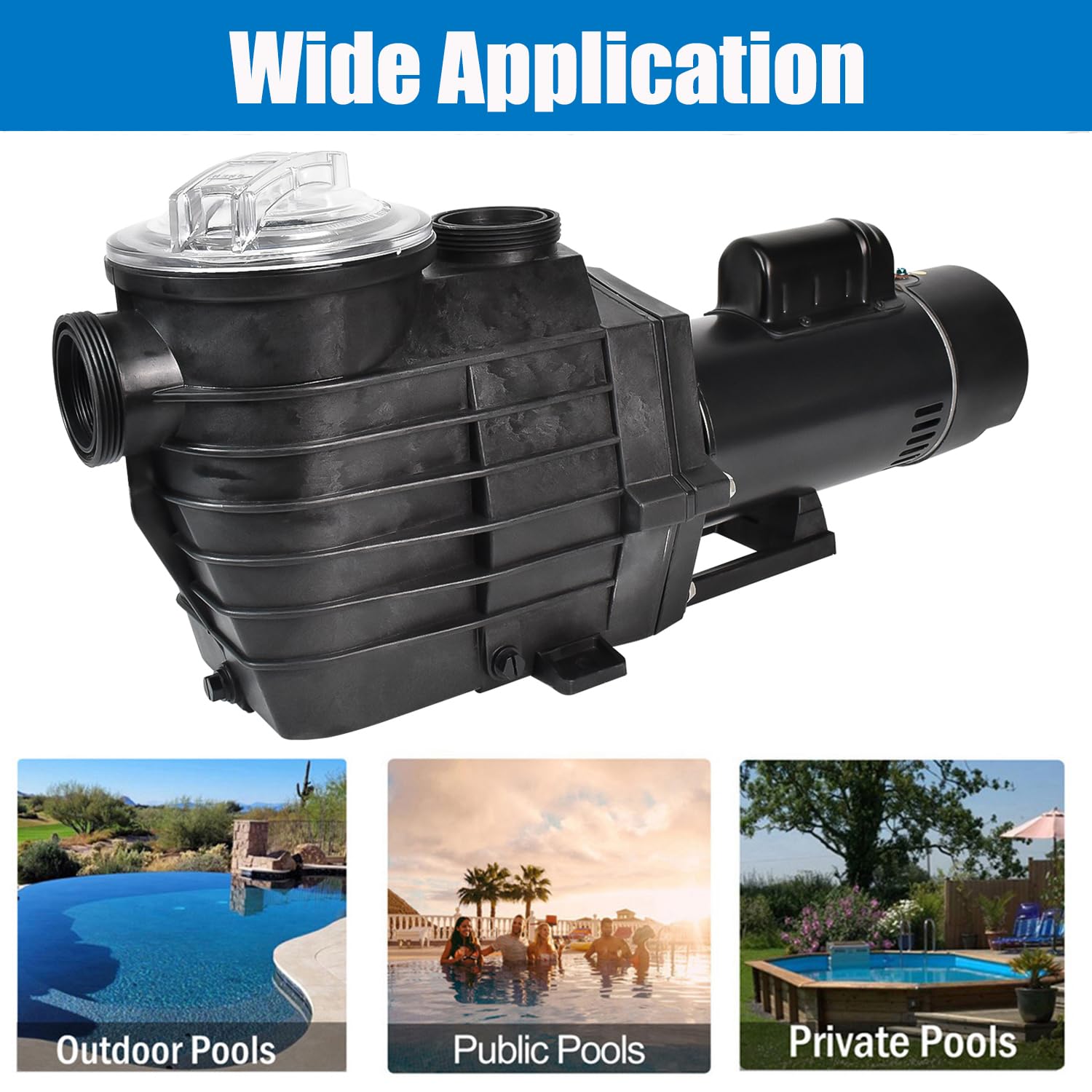 iMeshbean 2HP Inground Pool Pump - High Flow Rate 9000GPH, Dual Voltage 110-220V, Black Plastic Industrial Pool Pump for Swimming Pools, Spas, and Water Circulation Systems