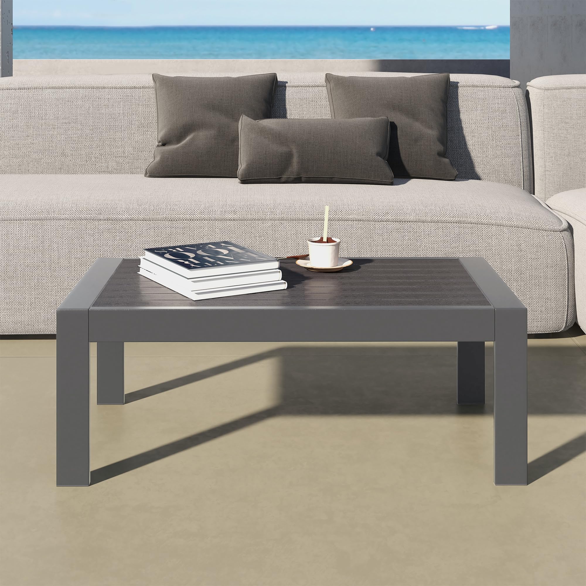 All-Weather Aluminum Outdoor Coffee Table - Modern Rectangle Patio Table for Balcony, Garden & Backyard - Durable Deep Grey Finish - Perfect for Lounging, Entertaining & Outdoor Relaxation