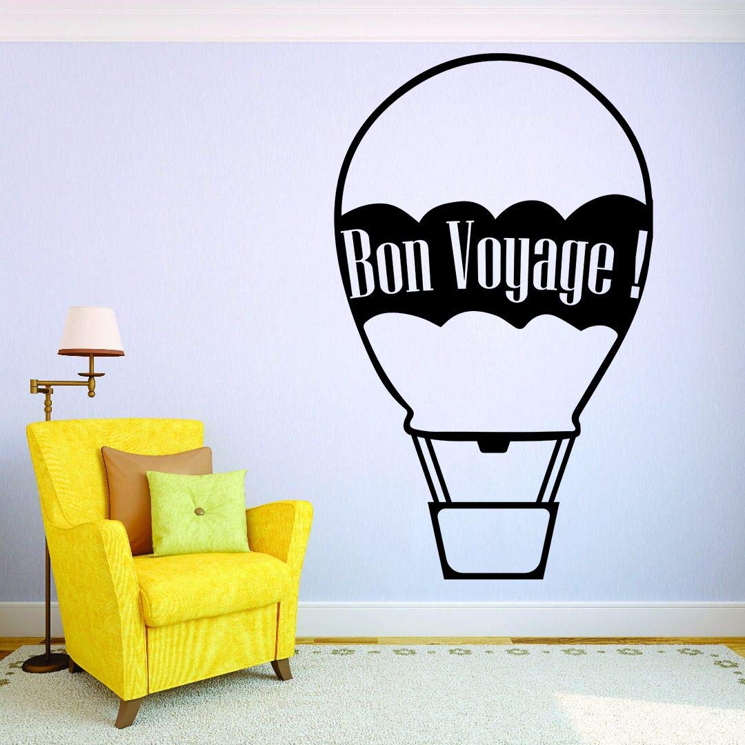 Bon Voyage Hot Air Balloon Wall Decal Sticker - 10x8 Inch Vinyl Art for Kids Room, Nursery, Bedroom, Garage & Home Decor - Perfect for Travel Themed Spaces & Playrooms