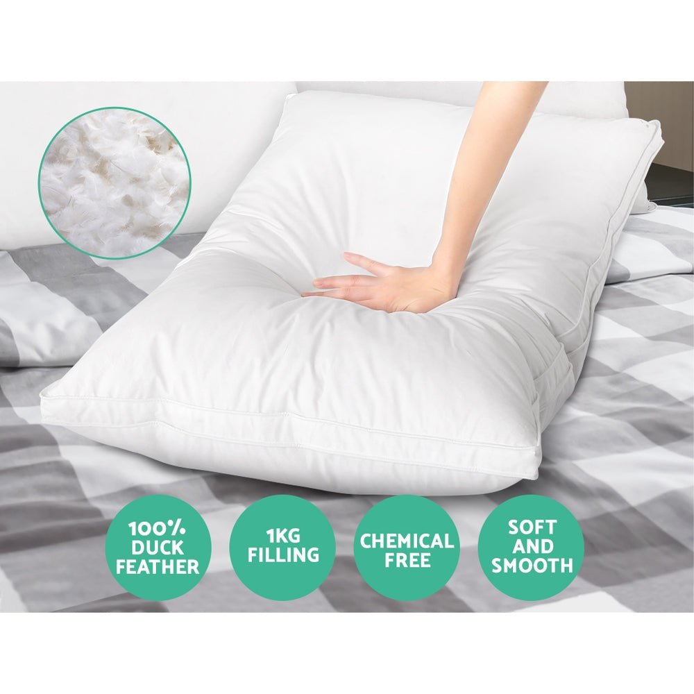 Premium Duck Feather Down Pillow Set of 2 - Ultra Soft Hypoallergenic Bed Pillows for Side, Back & Stomach Sleepers - Perfect for Home, Hotel & Travel Use