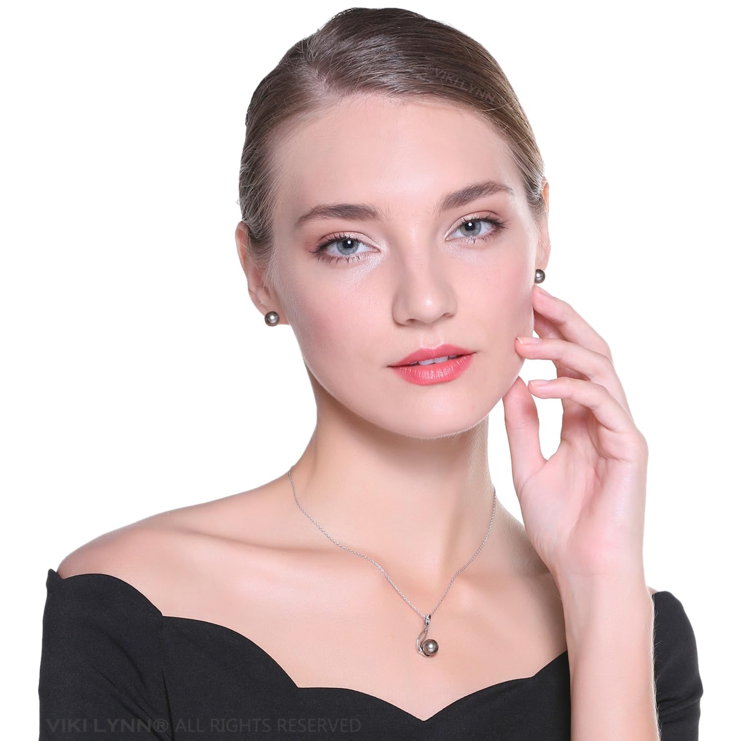 Tahitian Black Pearl Necklace - 9-10mm Cultured Pearl with 925 Silver Chain for Women, Perfect for Weddings & Evening Events
