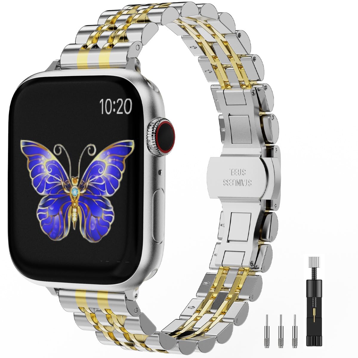 Slim Stainless Steel Apple Watch Band - Compatible with Series 8/7/6/5/4/3/2/1/SE2/SE (38mm/40mm/41mm/42mm/44mm/45mm) - Elegant Thin Metal Strap for Women - Perfect for Work, Gym & Everyday Wear