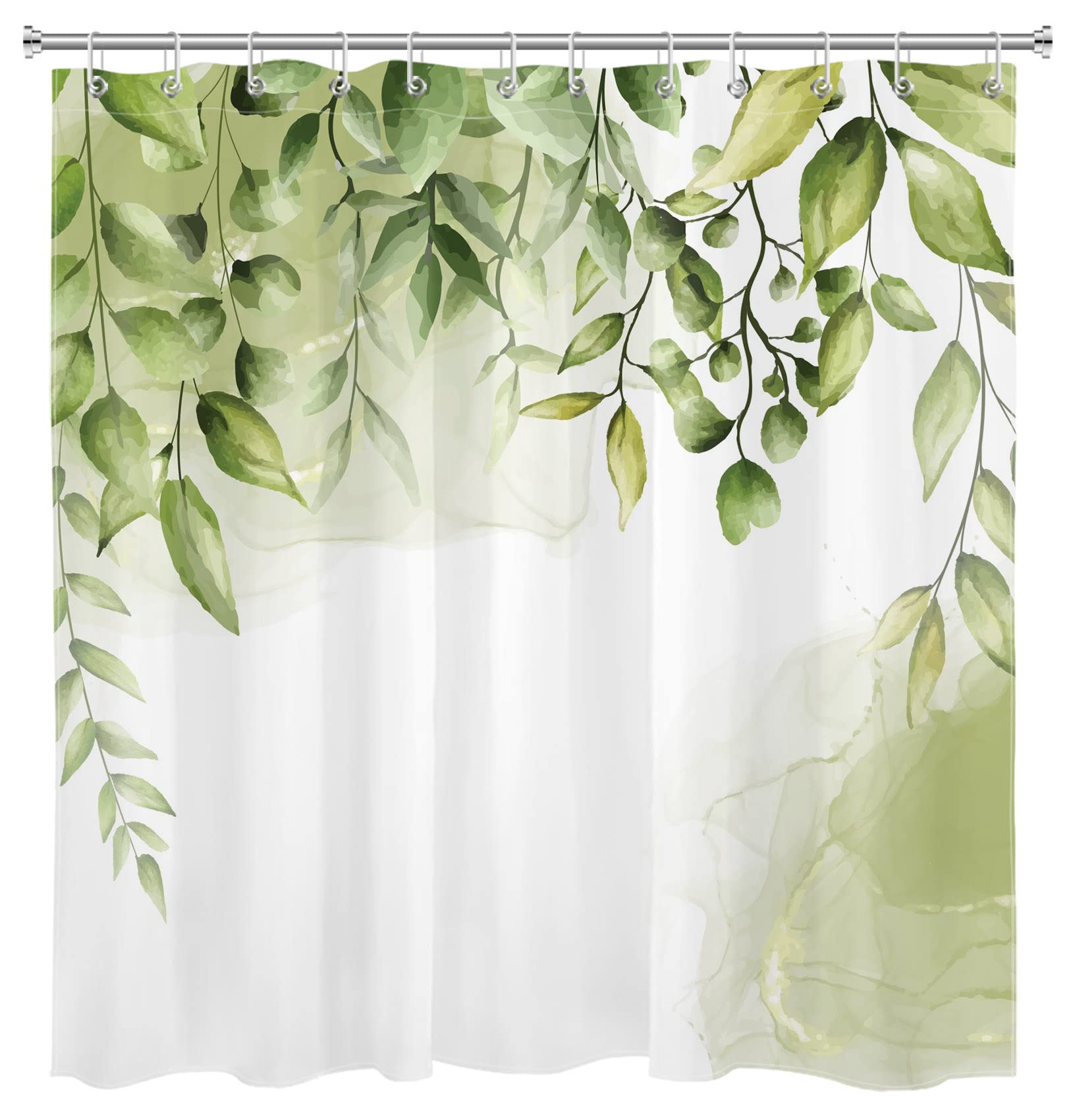 HVEST Botanical Shower Curtain - Waterproof Green Leaves Design for Bathroom Decor, 72x78 Inch Polyester Fabric with Hooks | Nature-Inspired Bath Accessories for Spa-Like Relaxation & Home Aesthetic Upgrade