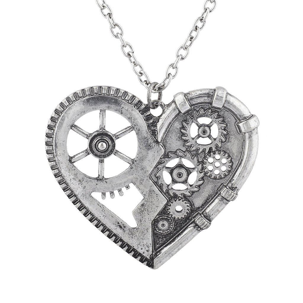 Vintage Steampunk Gearwork Heart Charm Necklace for Women - Burnished Bronze Gothic Jewelry - Perfect for Cosplay, Halloween & Alternative Fashion