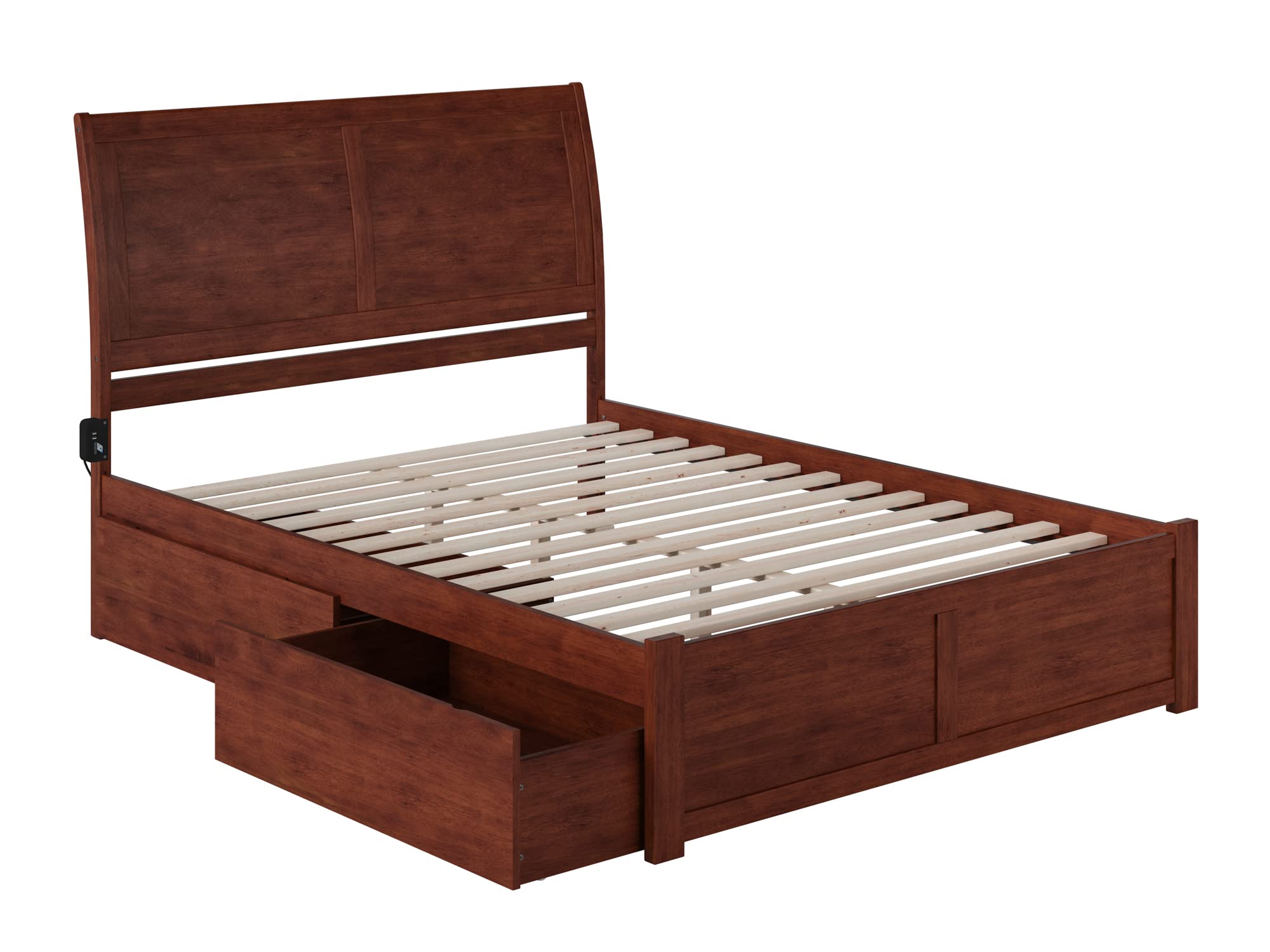 AFI Portland Queen Size Platform Bed Frame with Footboard & 4 Storage Drawers - Solid Walnut Wood - Modern Bedroom Furniture for Small Spaces & Guest Rooms