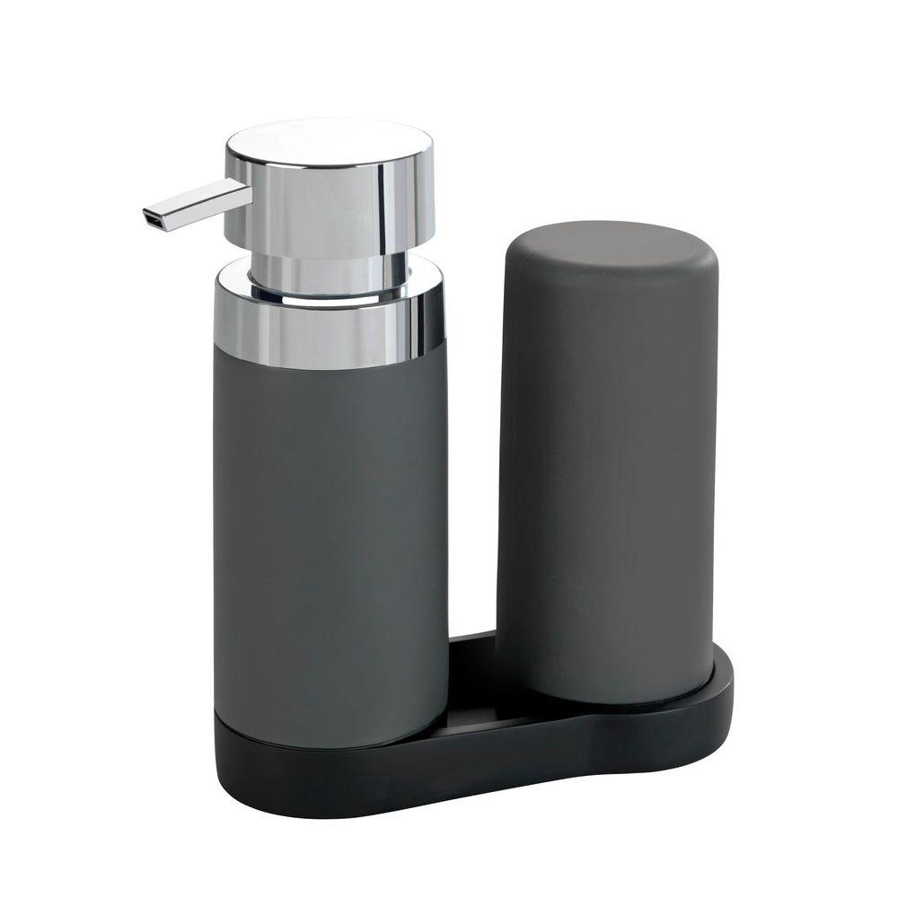Easy Squeeze 2-Piece Detergent & Soap Dispenser Station - Grey | Compact & Durable Kitchen & Bathroom Organizer for Laundry, Dishwashing & Hand Soap | Space-Saving Design for Countertops & Sink Areas