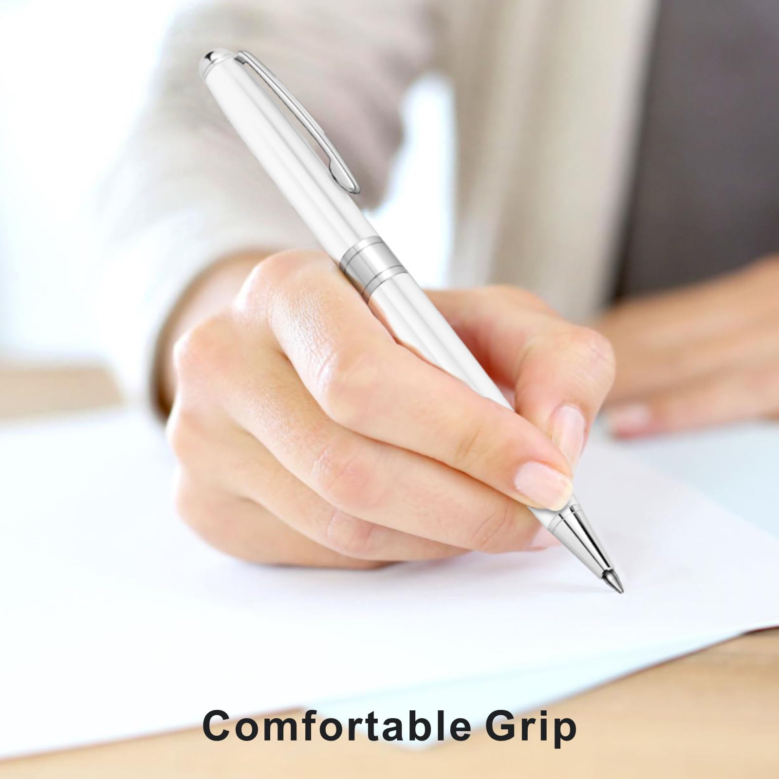 Premium White Ballpoint Pens - 1.0mm Medium Point Smooth Writing Pens with 3 Extra Refills, Ideal for Journaling, Office Work, Business Gifts & Travel (Set of 3 White Pens) - Perfect for Professionals, Police Officers & Flight Attendants
