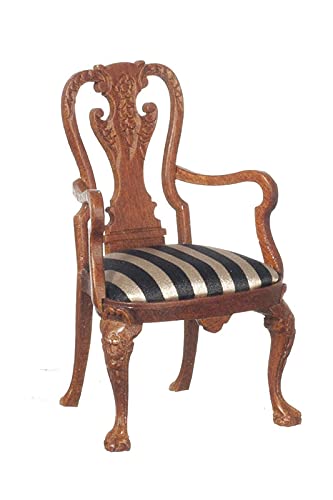 Queen Anne Armchair Miniature Dollhouse Furniture - 1:12 Scale Handcrafted Wooden Chair for Dollhouse Decor, Victorian Style Living Room Accessories
