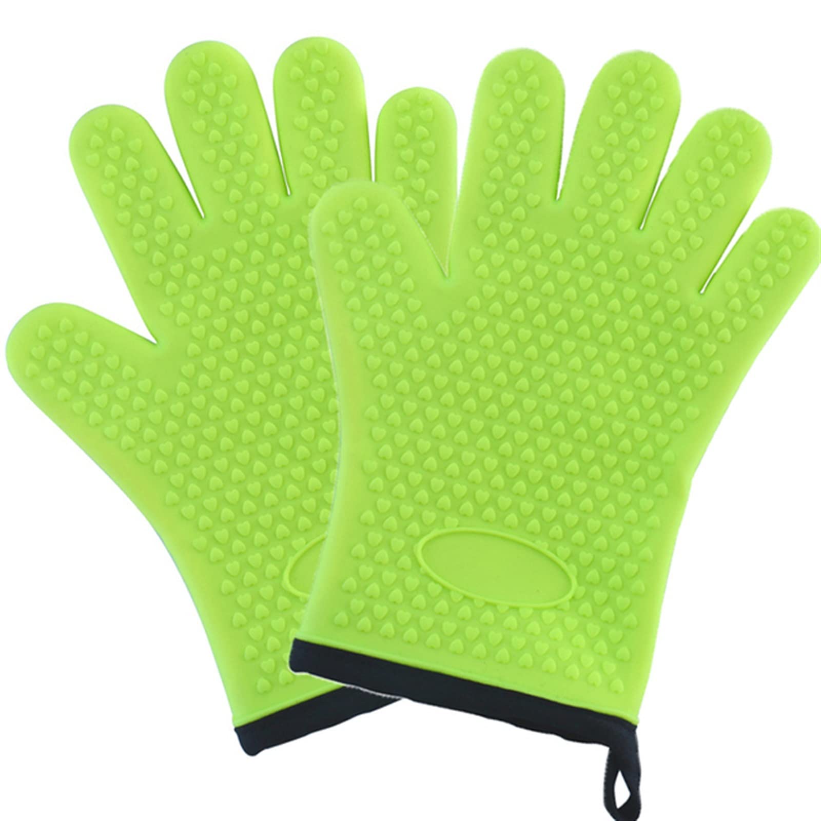 Heat-Resistant Silicone Kitchen Gloves with Lanyard - Non-Slip BBQ, Grilling & Baking Oven Mitts - Perfect for Cooking, Baking, Camping & Outdoor BBQ (Green, One Size)