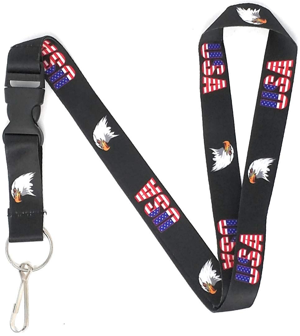 American Flag Lanyard Keychain - Detachable Breakaway ID Badge Holder with Black Polyester Strap | Patriotic Necklace for Keys, Work ID & School Badges | Perfect for Office, Security Jobs & Campus Life