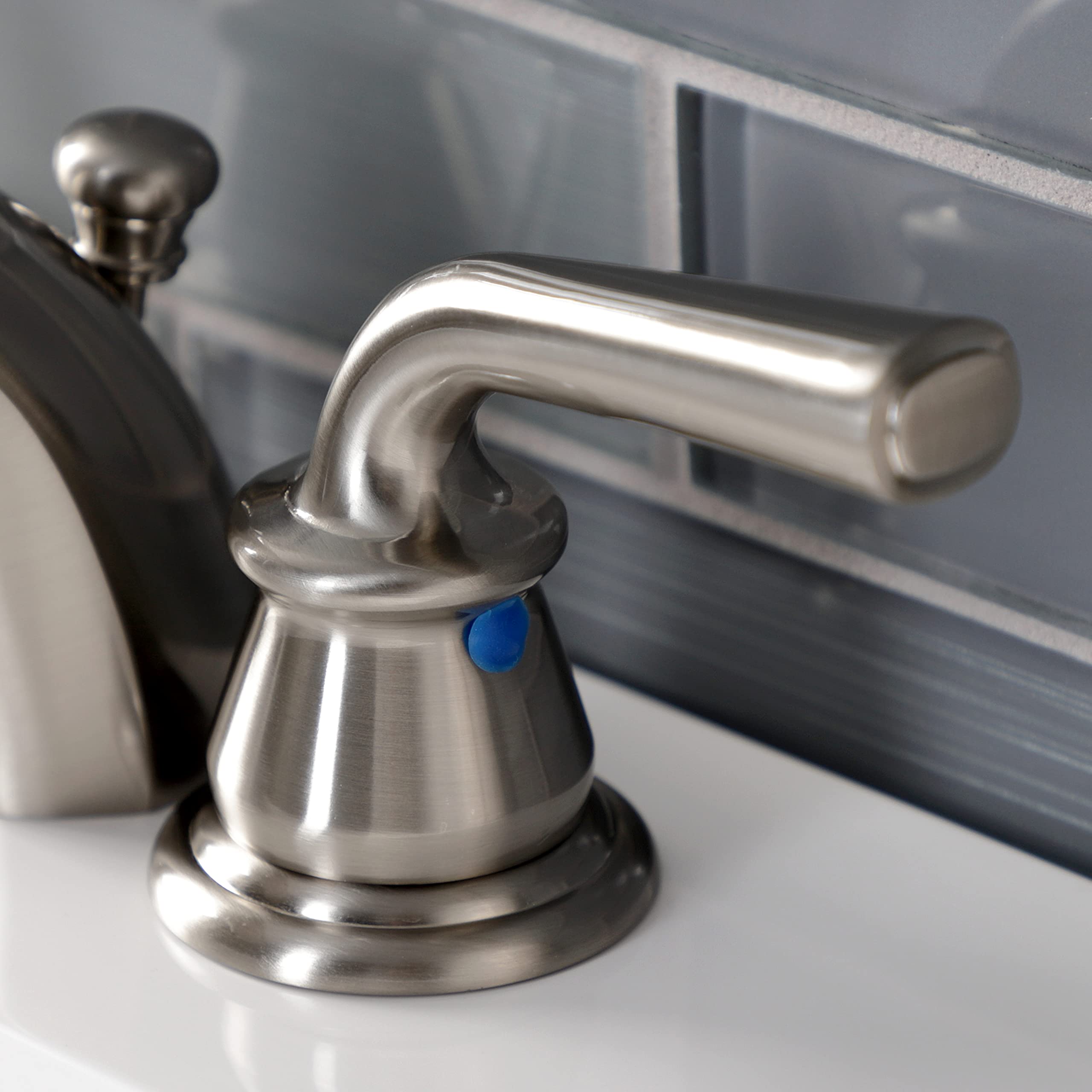 Kingston Brass KB958RXL Brushed Nickel Mini-Widespread Bathroom Faucet with Pop-Up Drain - Perfect for Bathroom Vanity Sink, Powder Room, and Guest Bath Remodeling