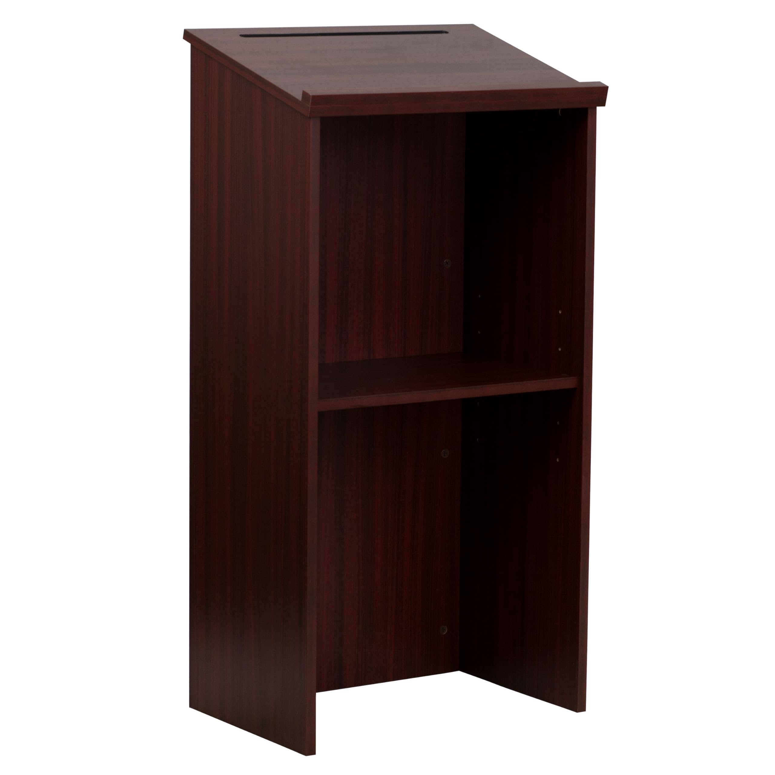 Flash Furniture Mysta Mahogany Stand-Up Lectern - Adjustable Height Podium for Public Speaking, Church, Classroom & Conference Presentations