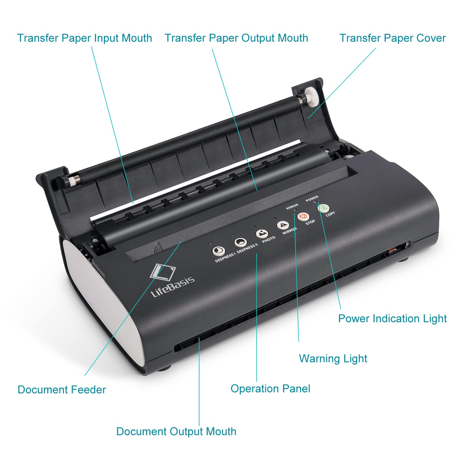 LifeBasis MT200 Upgraded Thermal Tattoo Stencil Printer Machine Kit with 20 Sheets Transfer Paper - Professional Tattoo Transfer Copier for Artists, Men & Women | Perfect for Tattoo Shops, Home Studios & DIY Body Art