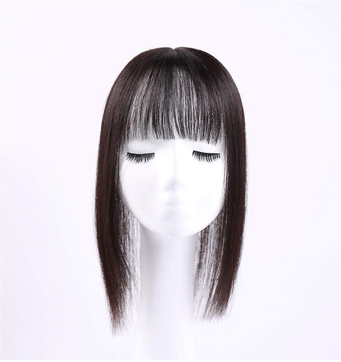 8x12cm Silk Base Clip-in Human Hair Toppers with Air Bangs for Women - Natural Black 25cm | Thinning Hair Solution for Female Baldness | Perfect for Daily Wear, Special Occasions & Hair Loss Recovery
