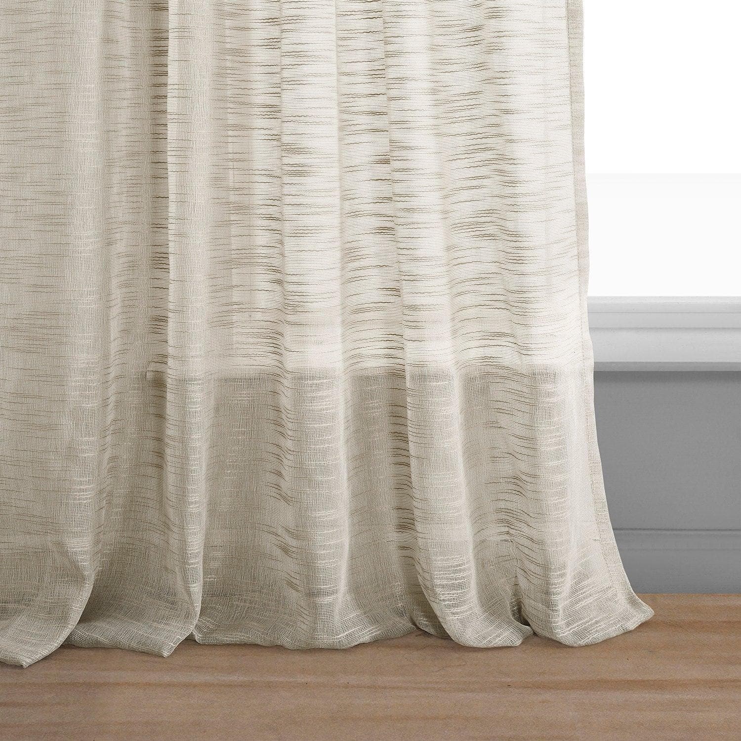 Camel Tan Faux Linen Sheer Curtains - 2 Panels Set for Living Room & Bedroom - Light Filtering Window Drapes for Home Decor