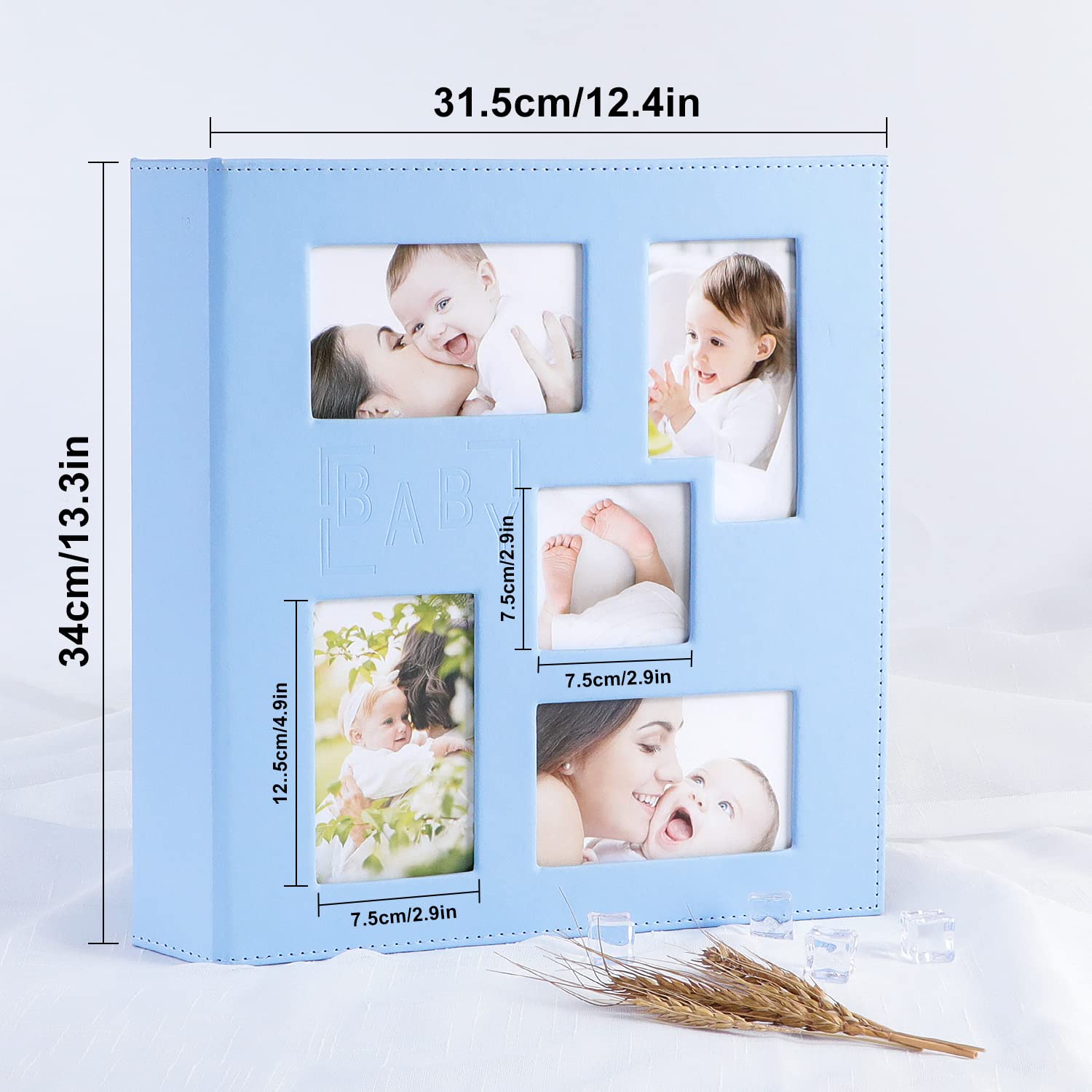 Ywlake 1000 Pocket Baby Photo Album 4x6 - Leather Large Capacity Scrapbook for Newborn, Boy, Girl - Holds 1000 Horizontal & Vertical Photos - Blue - Perfect for Baby Showers, First Birthday Gifts & Family Memory Keeping