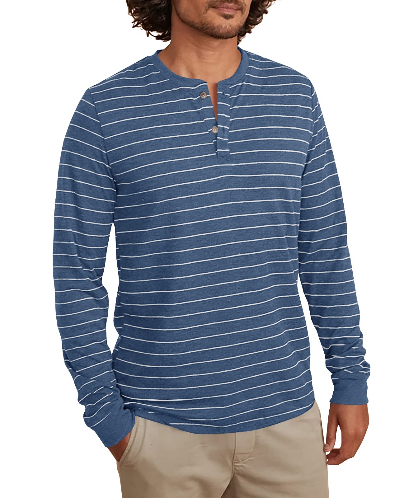 Conporry Men's Long Sleeve Henley Shirts - Casual Striped Button Down Tee for Everyday Wear | Perfect for Work, Weekend Outings & Date Nights