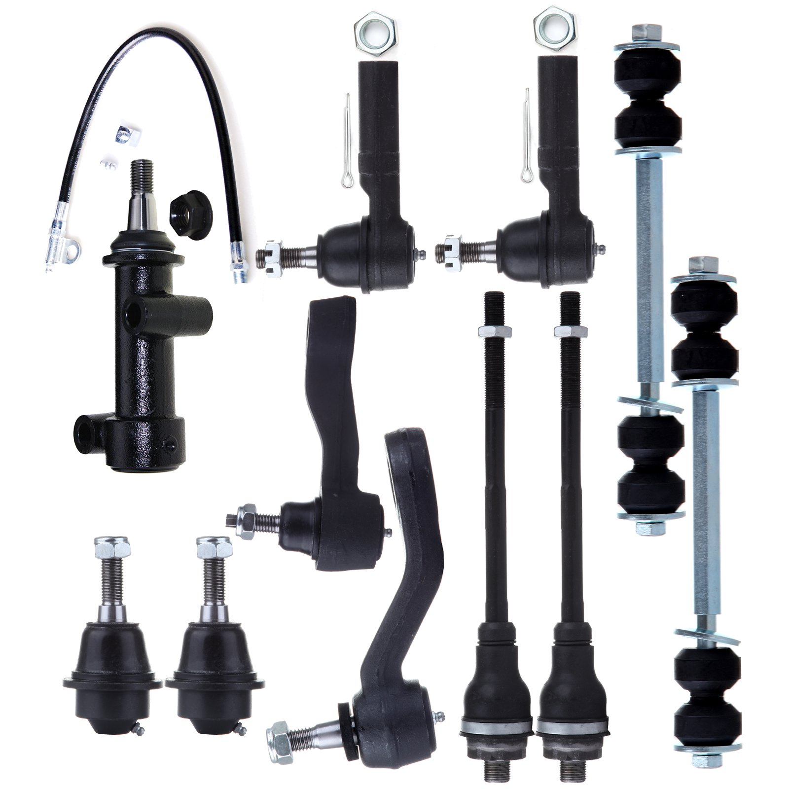 High-Quality 11-Piece Suspension Kit - ES3488 K6693 Lower Ball Joints, Tie Rod Ends, Idler Arm, Sway Bar, Pitman Arm with 3 Grooves - Compatible with Chevy Silverado 1500 HD & 2500 HD - Perfect for Off-Roading, Towing & Smooth Ride Replacement