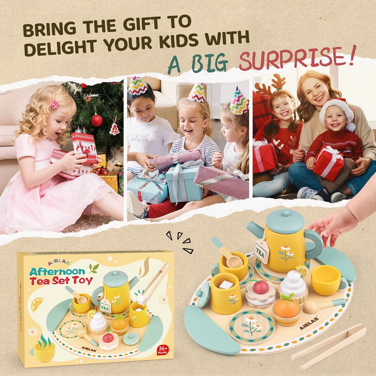 Wooden Tea Set for Toddlers Age 3-6 | Pretend Play Kitchen Toy for Girls & Boys | Princess Birthday Gift for 2-5 Year Olds | Educational Wooden Play Food Set for Kids | Perfect for Tea Parties, Role Play & Early Learning