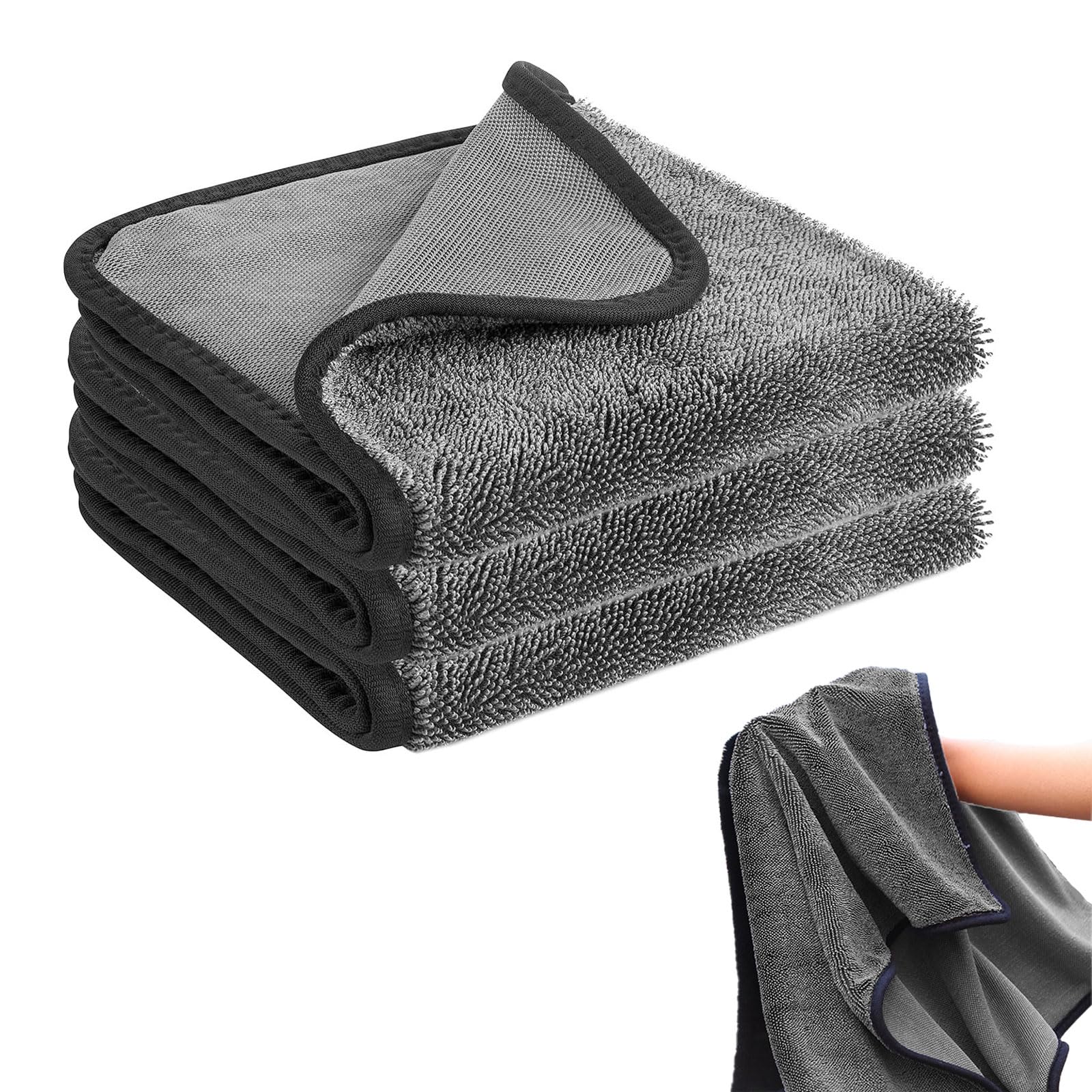 3PCS Super Absorbent Microfiber Bath Towels - Quick Drying Shiny Bath & Body Towels for Bathroom, Spa, Gym - Soft Black Cleaning Towels for Home, Car & Office Use