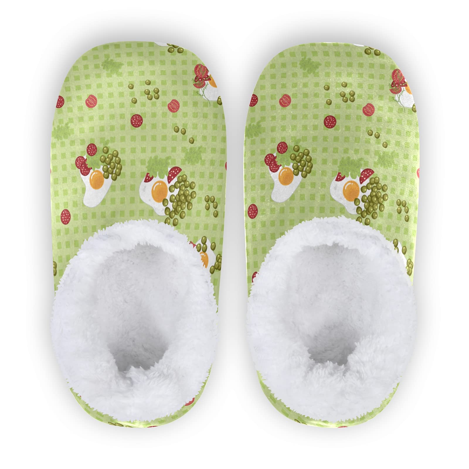 Egg Cartoon Green Fleece Winter House Slippers for Women & Men - Ultra Soft Cozy Indoor/Outdoor Slippers for Home, Office & Travel
