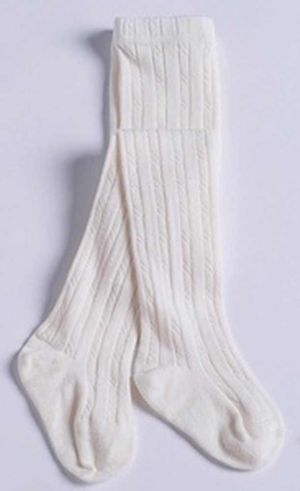 X&F Girls' Solid Cable Knit Footed Tights - Warm Cotton Stockings for Toddlers & Kids - Perfect for Winter, School, Playdates & Holiday Outfits