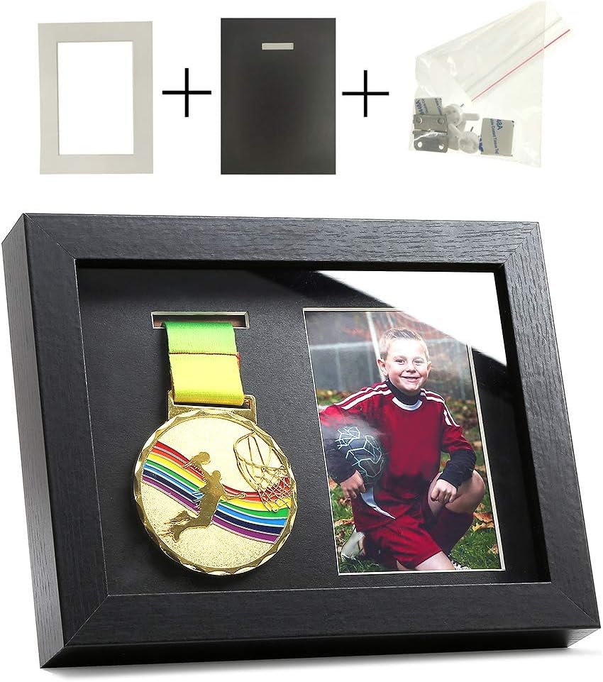 Single Medal Display Shadow Box - 6x8 Black Sports Award Case for Running, Marathon, Soccer, Football & Gymnastics | Perfect for Race Winners & Athletes to Showcase Achievements at Home or Office