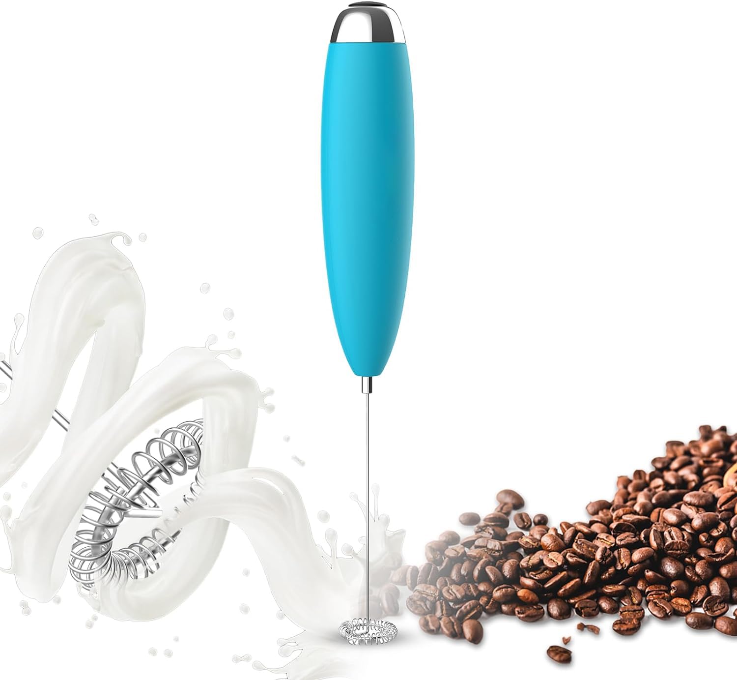 Upgraded Electric Milk Frother - Durable, Low Noise Mini Drink Mixer for Coffee, Latte & Cold Milk - Portable Foam Maker for Bulletproof Coffee & Hot Chocolate (Blue) | Perfect for Home, Office & Travel Use