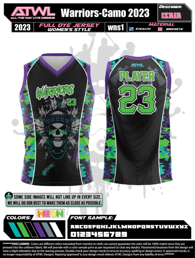Warriors Camo Full Dye Women's Sleeveless Basketball Jersey - Perfect for Game Day, Training & Fan Support