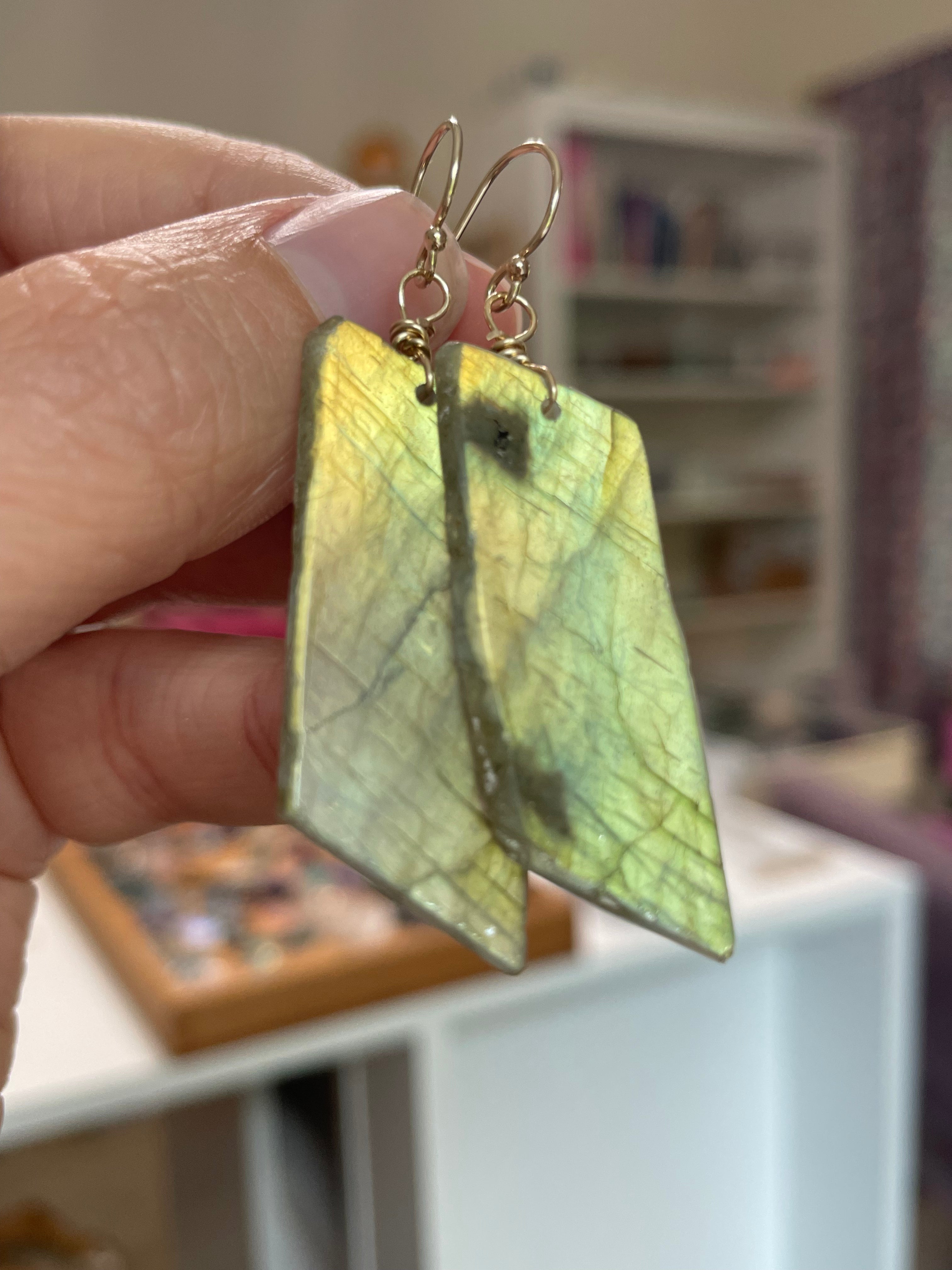 Gold Labradorite Dangle Drop Crystal Earrings for Women | Elegant Bohemian Jewelry | Perfect for Parties, Weddings & Special Occasions