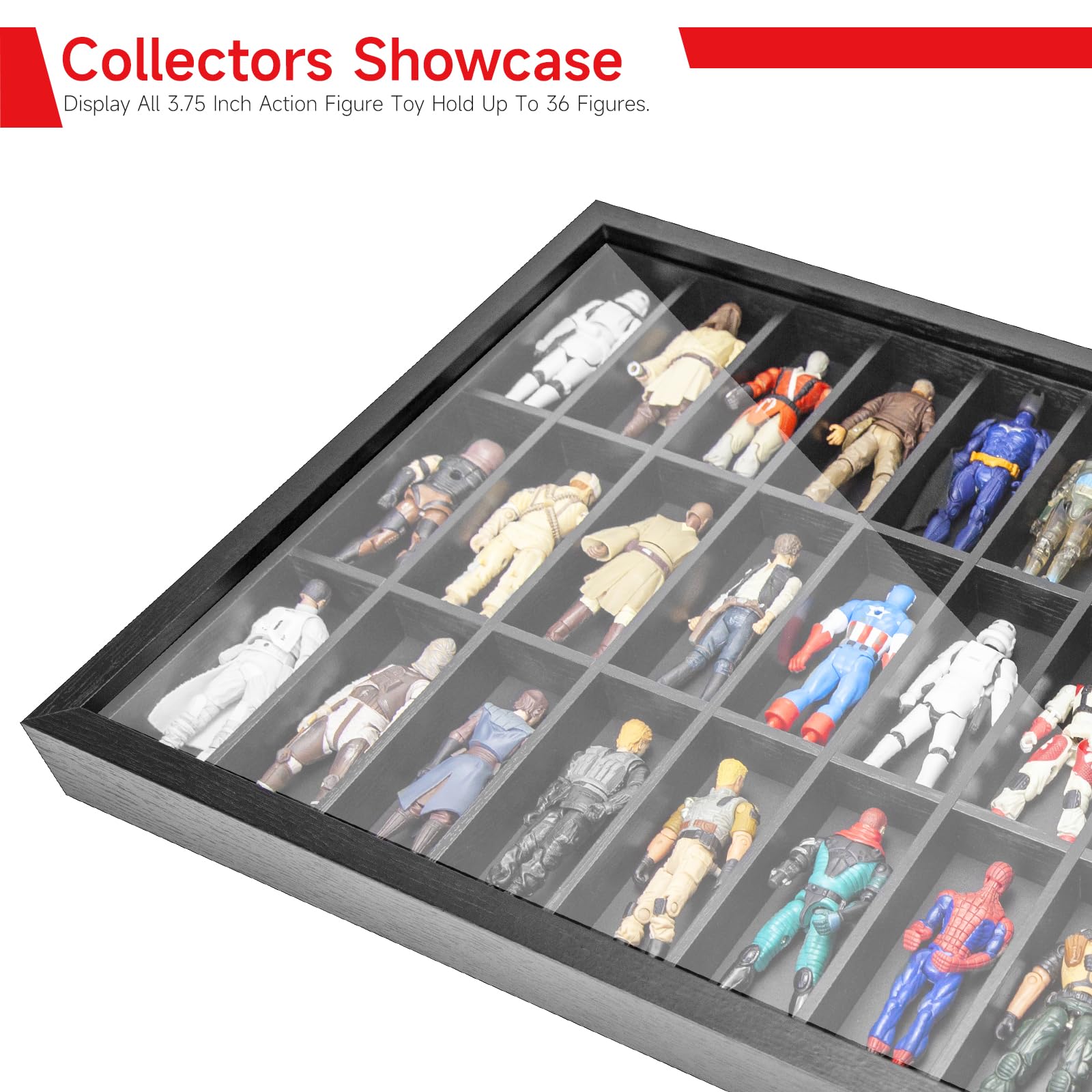 SixPoints 36-Compartment Wall Mounted Wooden Display Case - Organizer for 3.75