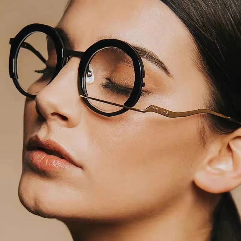 Stylish Aimee Unisex Full Rim Irregular Round Acetate & Titanium Eyeglasses Frame 1334 - Perfect for Work, Reading, and Fashion Accessories