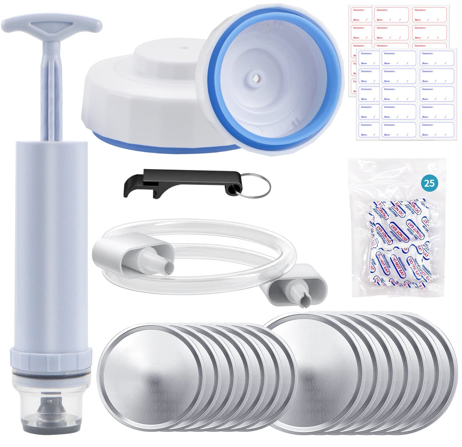 Mason Jar Vacuum Sealer Kit - Wide & Regular Mouth Canning Sealer with Manual Pump, Hose & Oxygen Absorbers | Airtight Food Storage for Meal Prep, Dry Goods & Long-Term Preservation