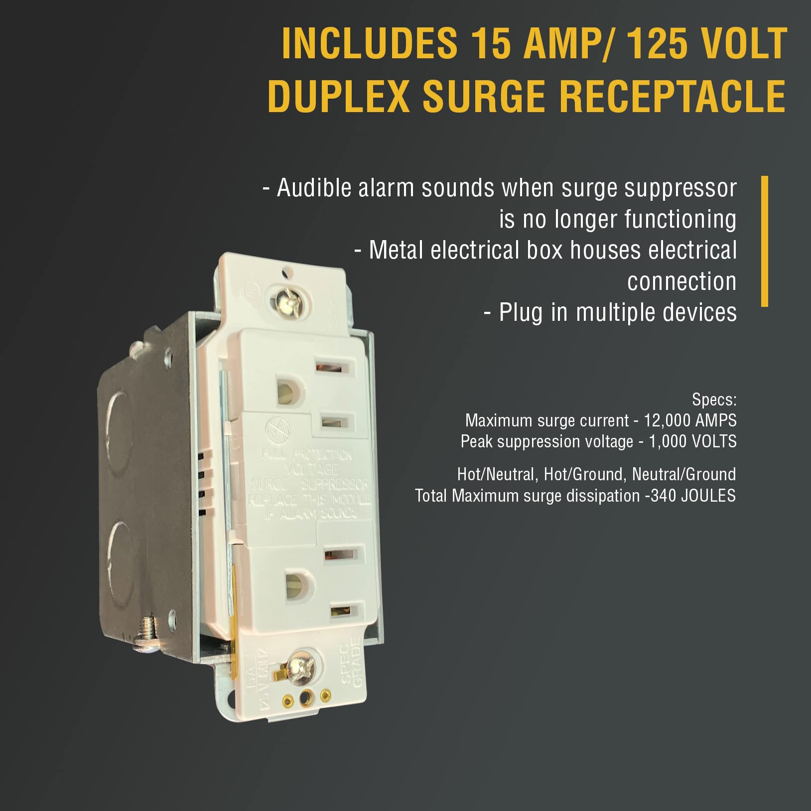 DATACOMM ELECTRONICS White Connected Media Box with Duplex Surge Receptacle (45-8021-1S) - Perfect for Home & Office Network Protection