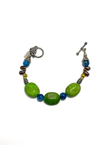 925 Sterling Silver Jewelry Set with Blue Turquoise, Peridot, Apatite & Freshwater Pearls - Boho Necklace, Bracelet & Earrings Set for Women | Perfect for Weddings, Parties & Everyday Wear