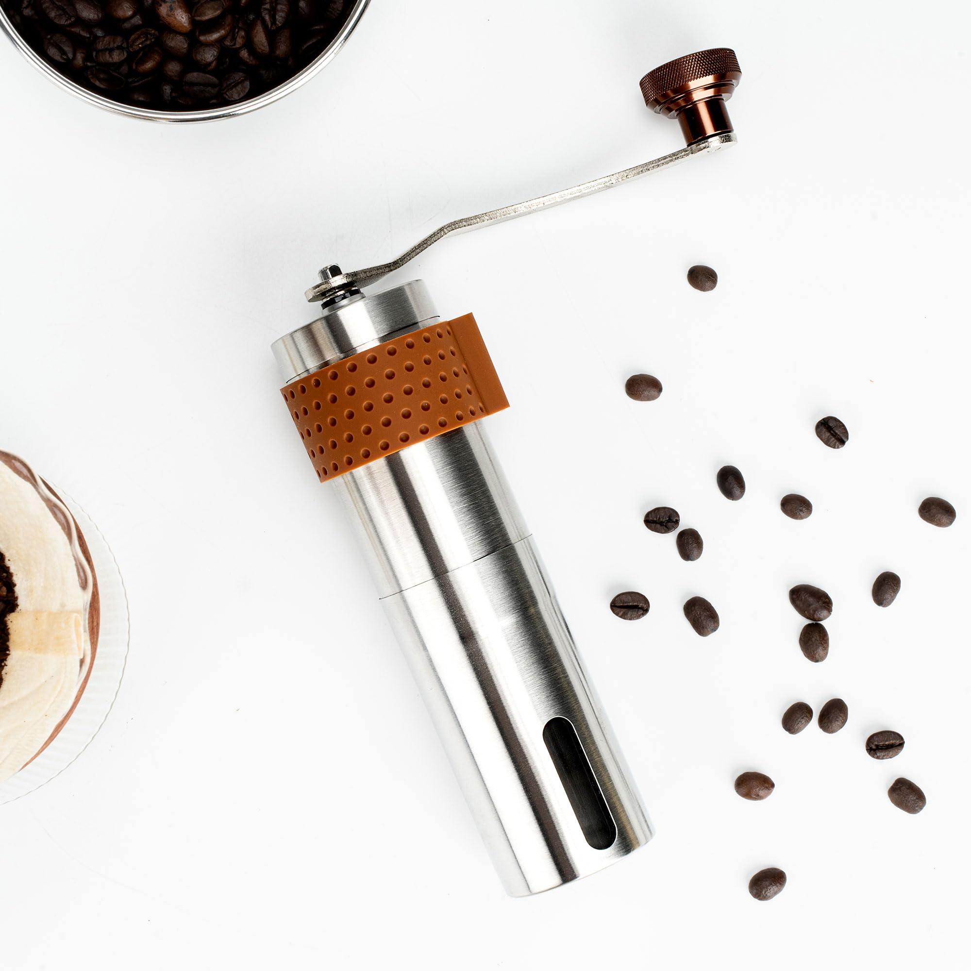 ALOCS Stainless Steel Manual Coffee Grinder - Adjustable Burr Mill for Fresh Ground Coffee Beans - Portable Hand Crank Coffee Maker for Home, Office, Travel & Camping - Perfect for Espresso, French Press & Cold Brew