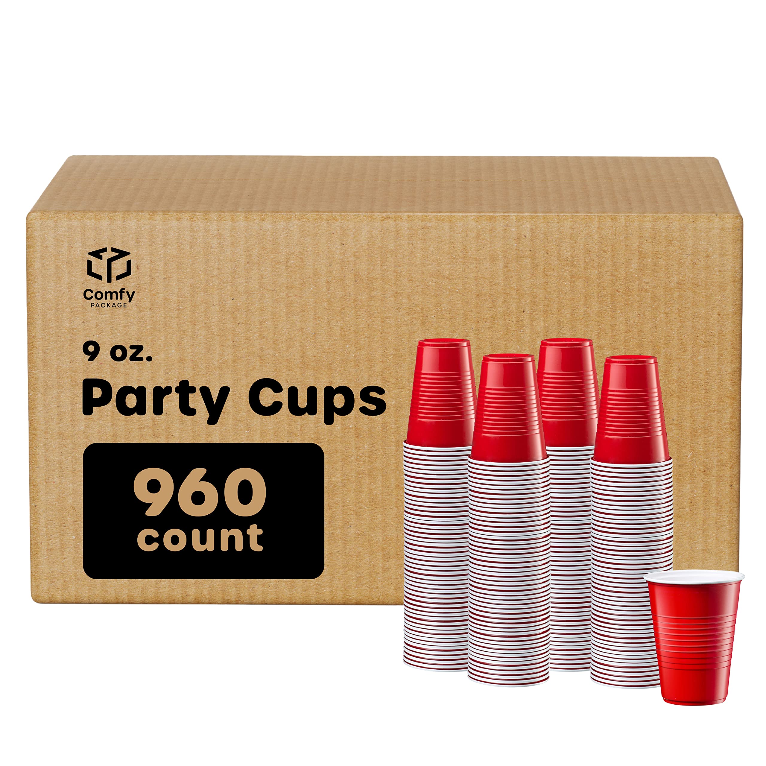 960 Pack 9 oz Disposable Plastic Red Cups - Bulk Party Cups for Events, BBQs, Picnics & Everyday Use | Durable & Lightweight Drinking Cups for Home, Office & Outdoor Gatherings