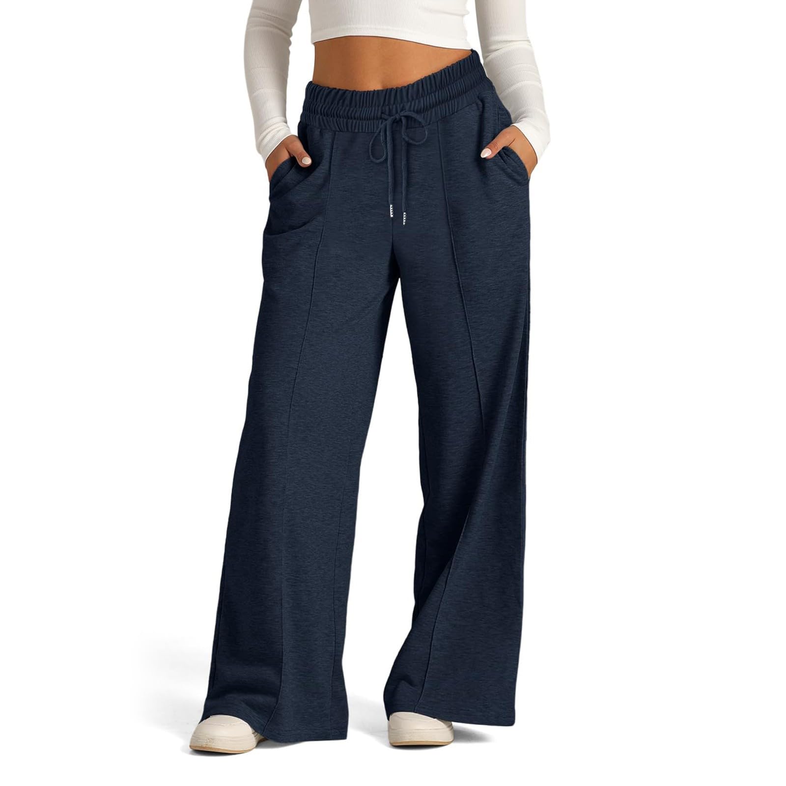 Women's High Waisted Wide Leg Sweatpants - Elastic Drawstring Lounge Pants with Pockets | Comfortable Baggy Straight Leg Pajama Pants for Yoga, Home, Travel & Casual Wear