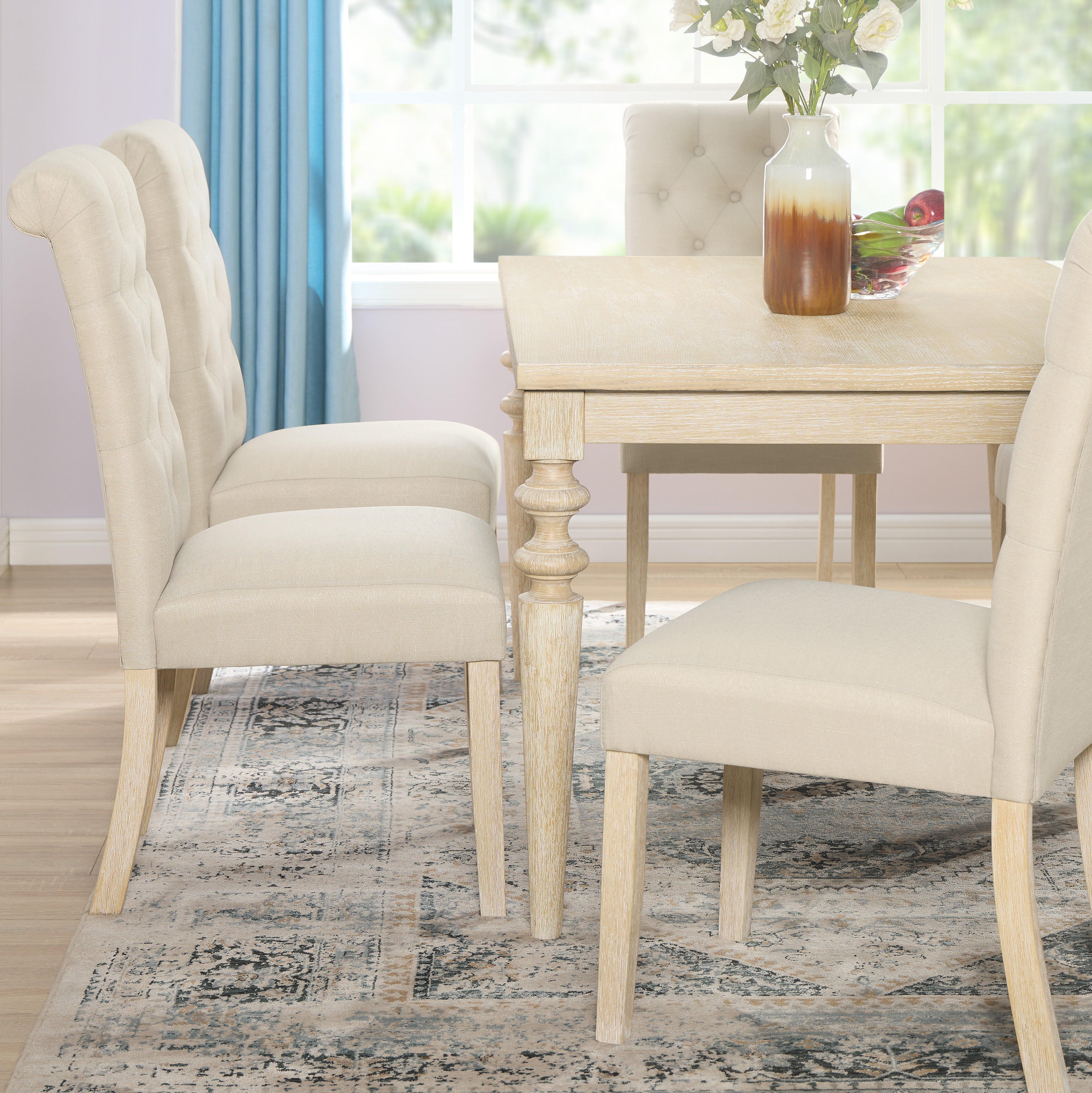 Roundhill Furniture Amonia Urban Style Wired Wood Turned Leg Dining Table - 42 Inch Modern Farmhouse Kitchen Table with Washed White Finish - Perfect for Small Space Dining Rooms & Breakfast Nooks