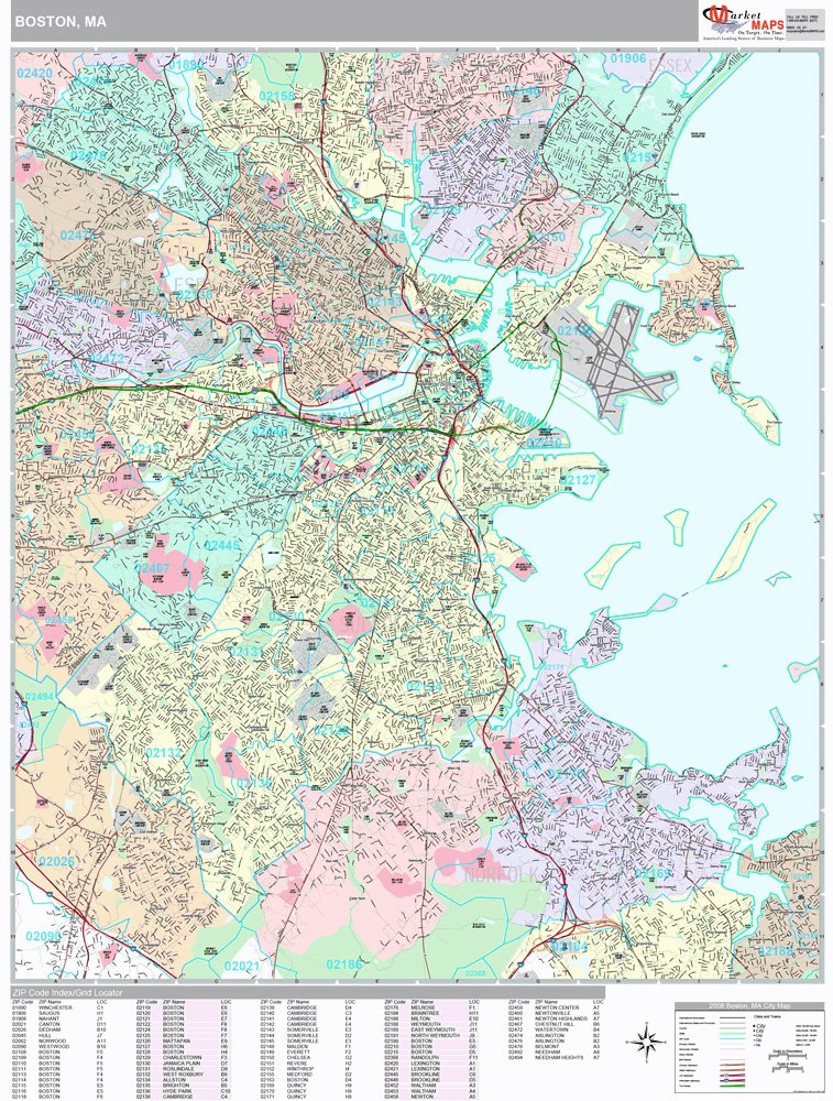 Boston MA City Wall Map - Laminated 48x64 Inch Large Detailed Map for Home, Office & Classroom Decor