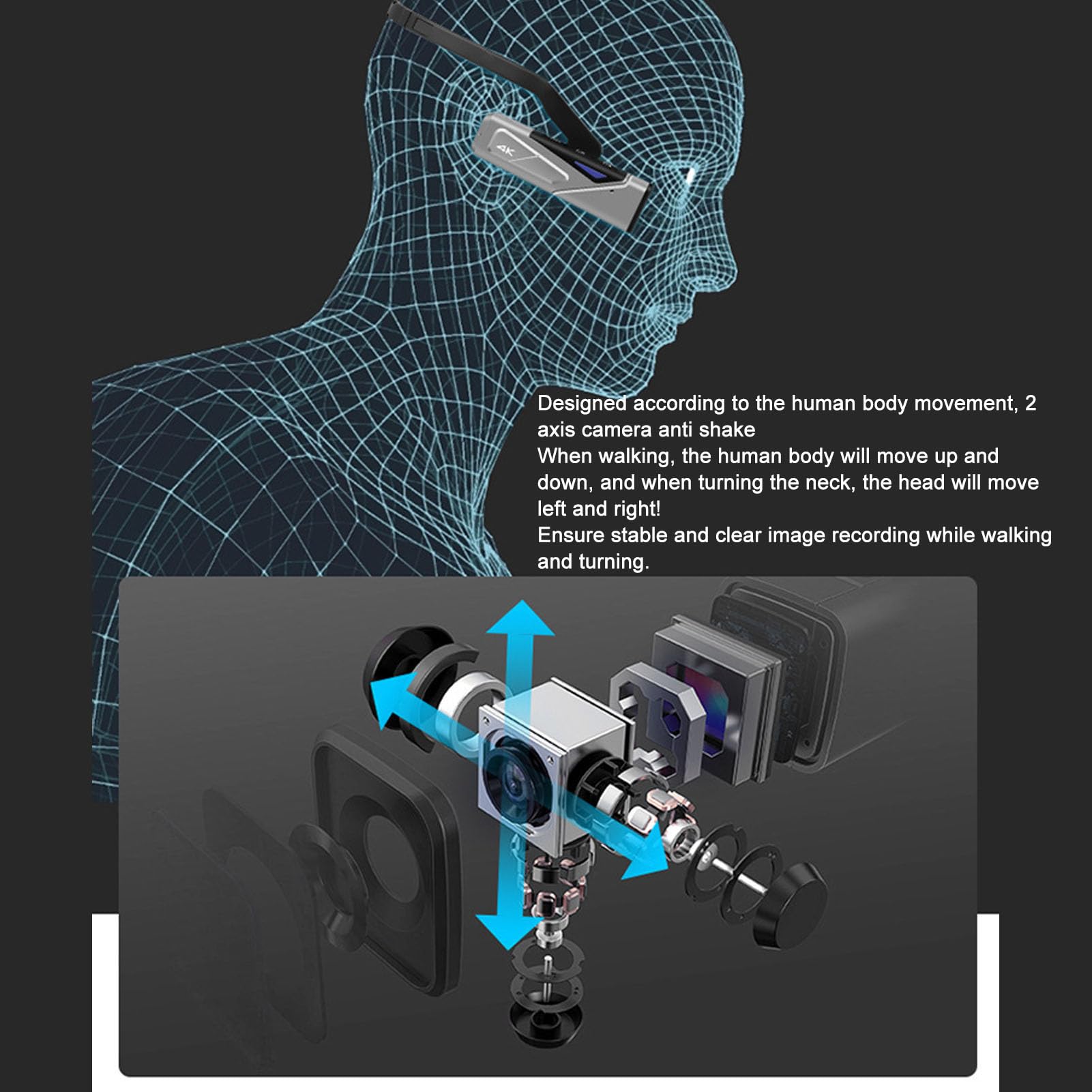 Xiuganpo 4K 60FPS/30FPS Head Mounted Action Camera with WiFi & APP Control - 20MP Autofocus, 2-Axis Stabilization, Long Battery Life - Perfect for Vlogging, Sports, Travel & Outdoor Adventures