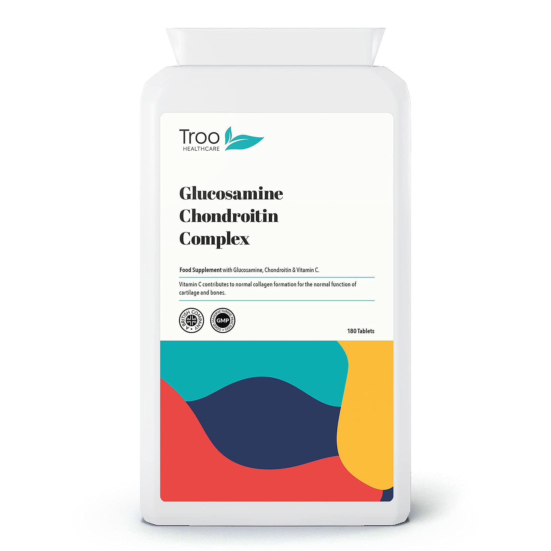 Troo Health Care Glucosamine Chondroitin Complex with Vitamin C - 180 Tablets - Supports Joint Health, Collagen Formation & Bone Strength - UK Made GMP Certified Supplement for Active Adults & Seniors - Ideal for Post-Workout Recovery & Daily Joint Support