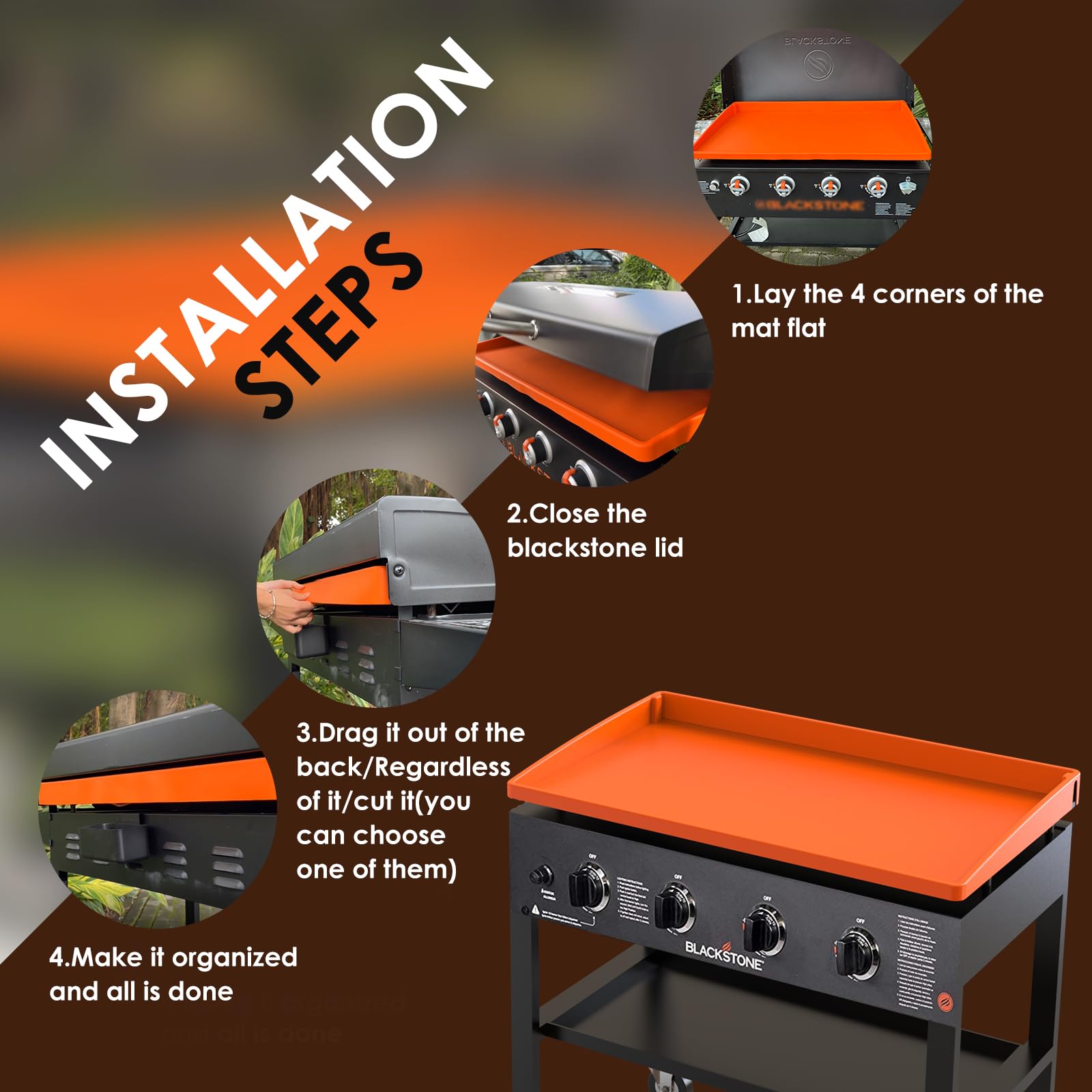 Upgraded Heavy Duty Silicone Griddle Cover Mat - Full Edge Protection for 36
