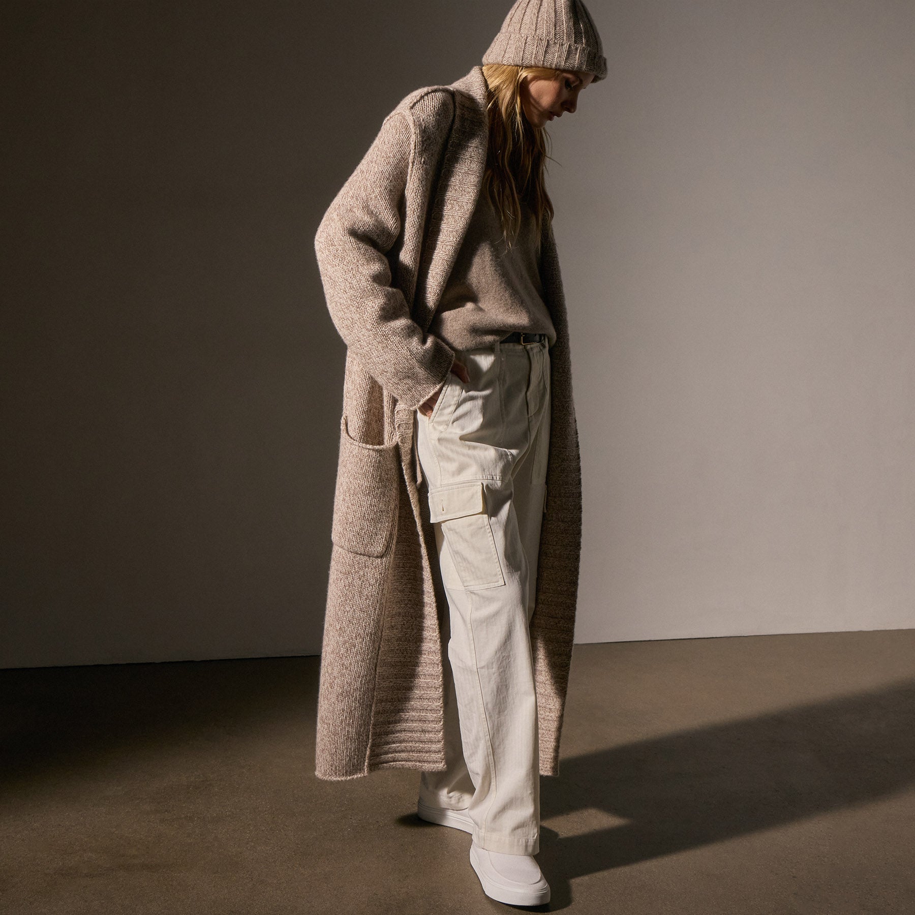 Chunky Knit Cashmere Marl Cardigan for Women - Soft Stone Marl Sweater | Cozy Winter Pullover for Casual Outfits & Layering