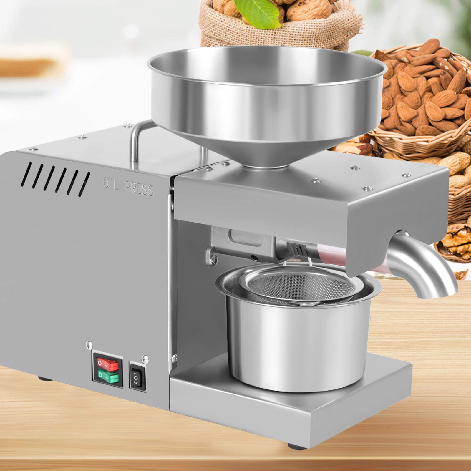 600W Stainless Steel Automatic Oil Press Machine - Cold & Hot Press for Home & Commercial Use | 304 Stainless Steel | High Efficiency 45% Oil Extraction | Multiple Press Modes | 110V | Perfect for Olive, Peanut, Coconut & Seed Oils | Ideal for Restaurants, Bakeries & Homemade Healthy Cooking