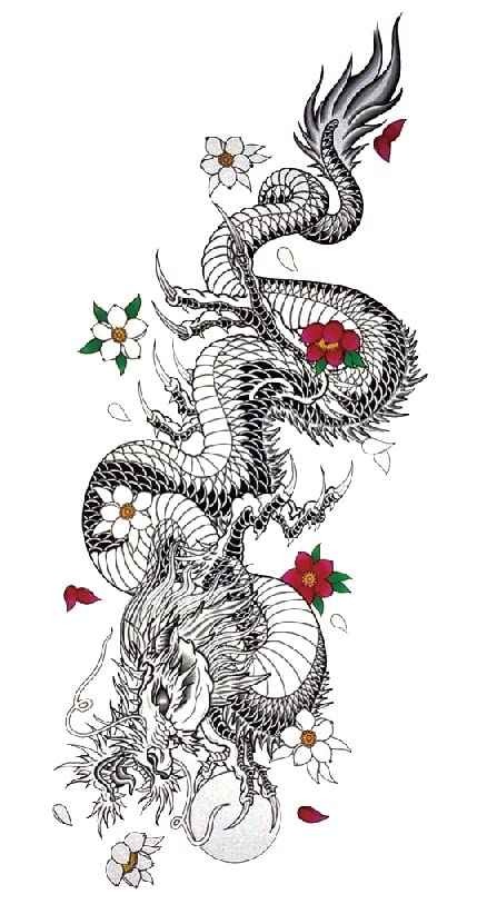 7 Sheets 3D Temporary Tattoos - Realistic Fake Tattoo Stickers, Waterproof & Long Lasting - Dragon Skull Flower Design (11.4X21cm) - Perfect for Arms, Legs & Shoulders - Body Art for Adults, Men, Women, Teens & Kids - Great for Parties, Halloween, Cosplay & Fashion Events