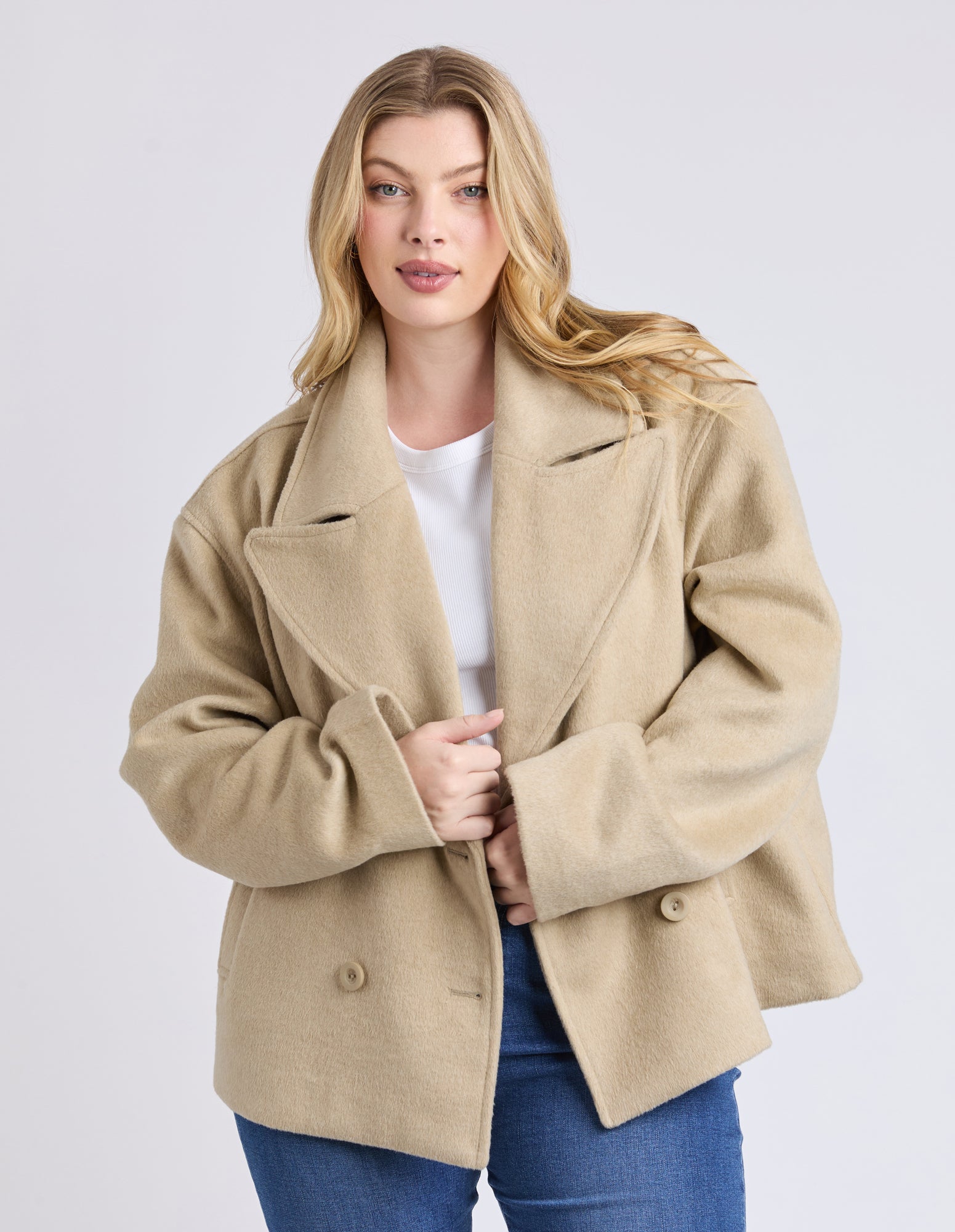 Elm Harley Peacoat Tan - Classic Wool Pea Coat for Men & Women | Warm Winter Jacket for Casual & Formal Outfits | Perfect for Office, Dating & Outdoor Activities