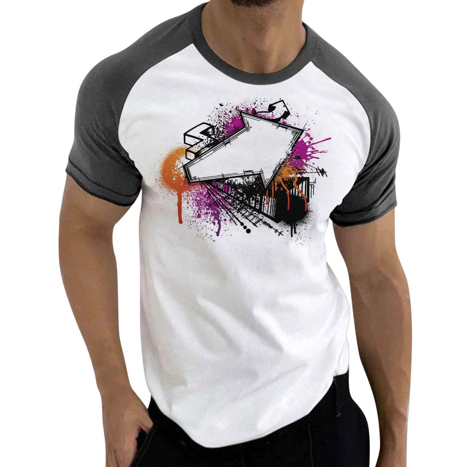 Men's Short Sleeve Dress Shirt - Summer Casual Color Block Print Raglan T-Shirt with Round Neck | Perfect for Office, Parties & Outdoor Activities
