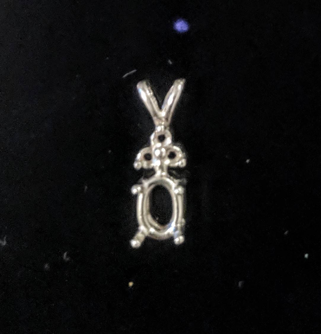 Solid Sterling Silver or 14kt Gold 6x4mm Oval Pendant Setting with 3 Accent Stones - Handcrafted in USA - Perfect for Birthstone Jewelry, Custom Necklaces & Gift Giving