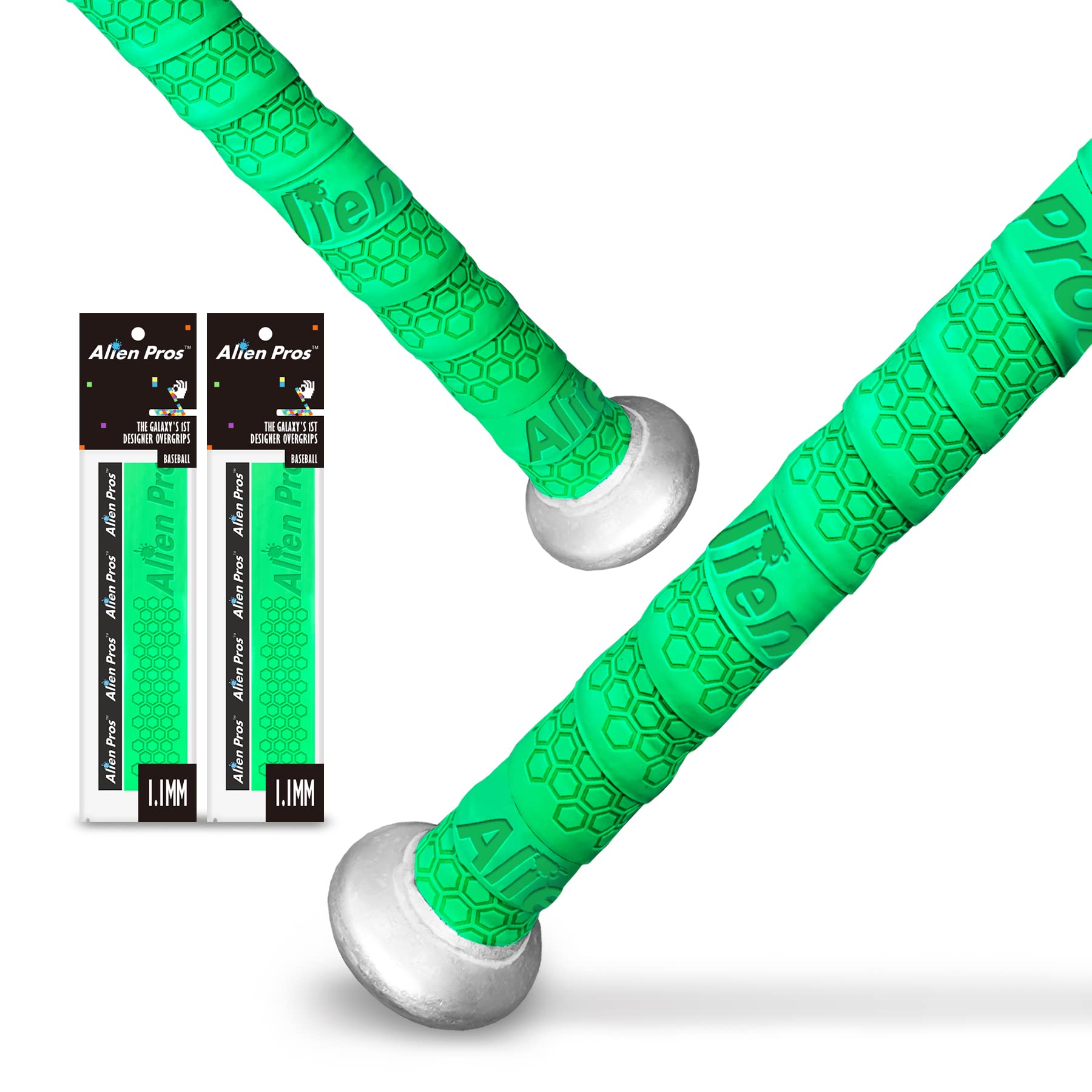 ALIEN PROS Baseball Bat Grip Tape - 1.1mm Precut Pro Feel Batting Tape (2 or 4 Grips) - Replacement for Old Baseball Bat Grip - Improve Swing Control for Home Runs - Perfect for Little League, High School & Adult Baseball Practice